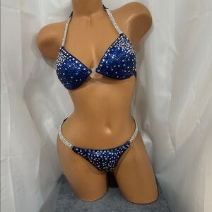 Rhinestone Embellished Navy Blue Bikini Set